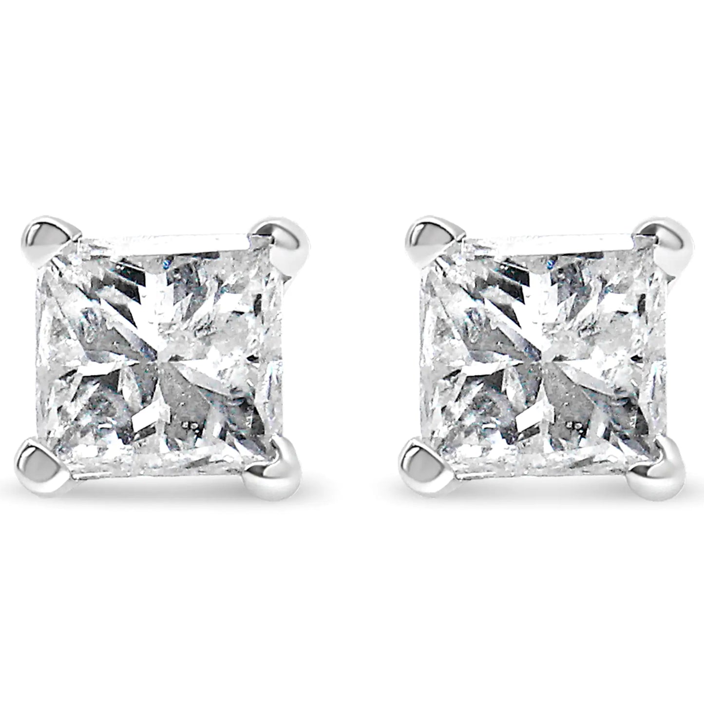14k White Gold 1/5 Cttw Princess-cut Diamond Petite Stud Earrings (I-J, I2-I3) - Anti Spier