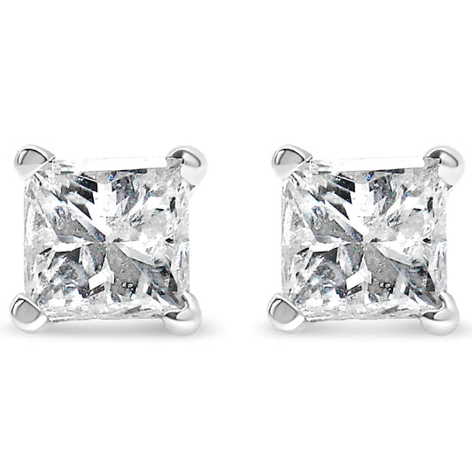 14k White Gold 1/5 Cttw Princess-cut Diamond Petite Stud Earrings (I-J, I2-I3) - Anti Spier