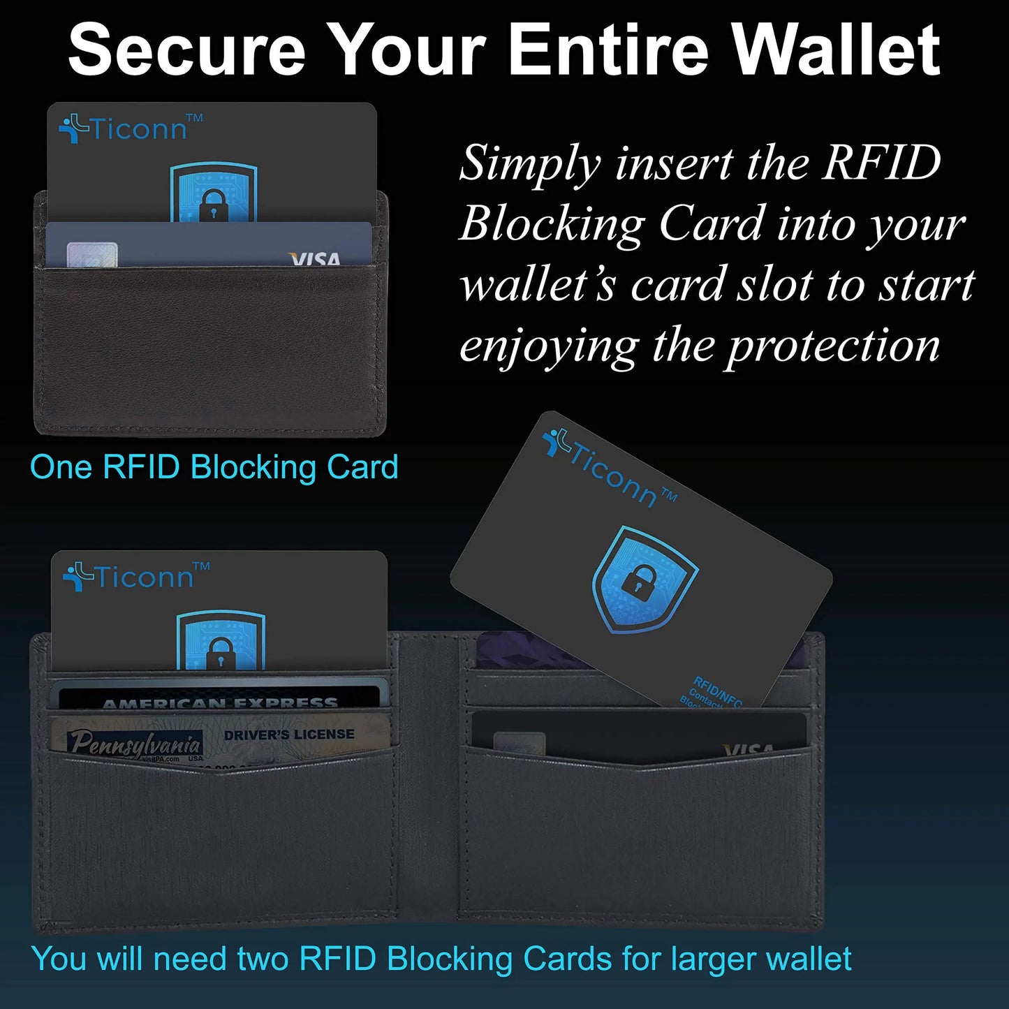 TICONN RFID Blocking Cards - 4 Pack, Premium Contactless NFC Debit Credit Card Passport Protector Blocker Set for Men & Women, Smart Slim Design Perfectly fits in Wallet/Purse (4) Anti Spier