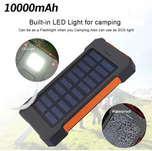 Waterproof Solar Charging 10000mAh Battery Backup Anti Spier