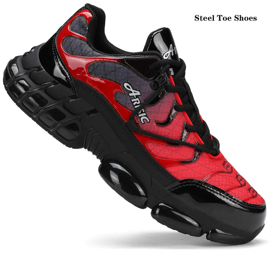 Steel Toe Shoes for Men Indestructible Work Shoes Lightweight Steel Toe Sneakers Women Non Slip Safety Shoes Puncture Proof Composite Toe Shoes Women 11 Women/9.5 Men Red Anti Spier