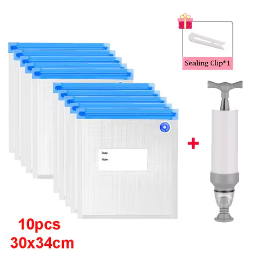Reusable Vacuum Sealer Bag Kitchen Food Storage Zipper Bag Air Valve Pump Seal Vegetables Meat Snack Sealer Fresh Keeping Bag Anti Spier