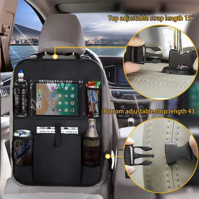 Car Seatback Organizer with Cup Holder - Travel Accessory Anti Spier