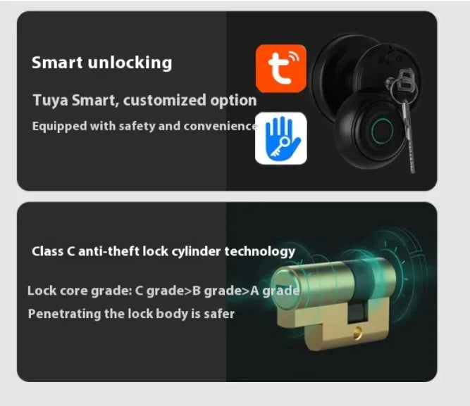 Smart Round Door Lock Ball Lock Household Smart Lock One Hold Open Fingerprint Lock Anti Spier