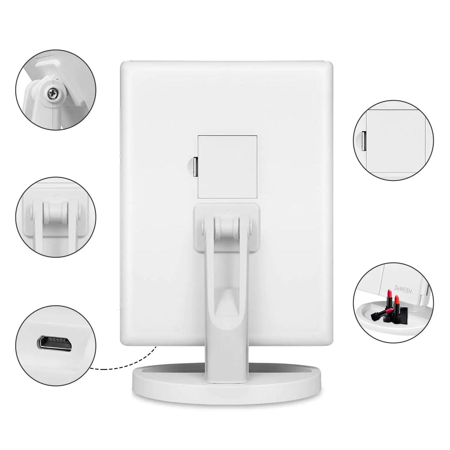 Floor Mount Tri-Fold Lighted Vanity Mirror with 21 LED Lights, Touch Screen and 3X/2X/1X Magnification, Two Power Supply Modes Make Up Mirror,Travel Mirror White Anti Spier
