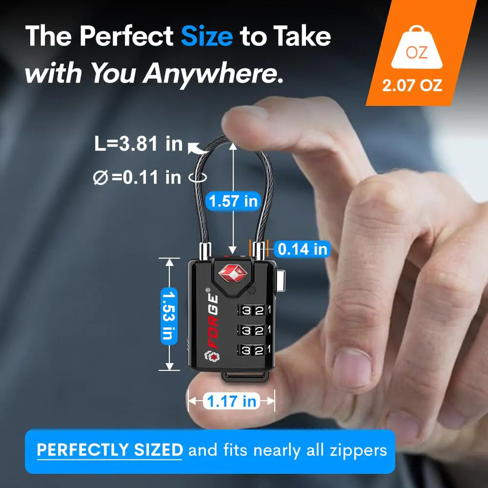 TSA Approved Cable Luggage Locks, Re-settable Combination with Alloy Body Black Single Pack Anti Spier
