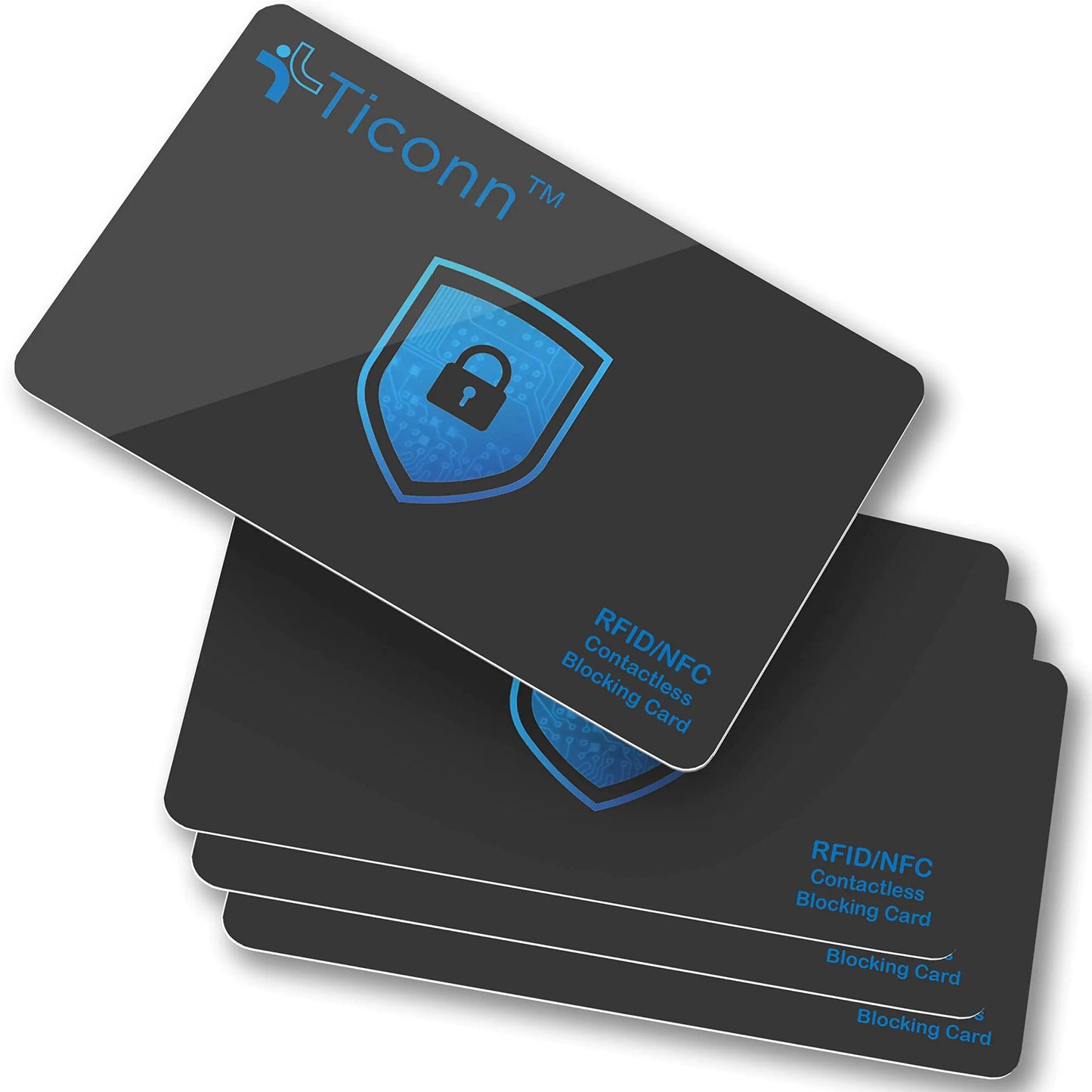 TICONN RFID Blocking Cards - 4 Pack, Premium Contactless NFC Debit Credit Card Passport Protector Blocker Set for Men & Women, Smart Slim Design Perfectly fits in Wallet/Purse (4) Anti Spier