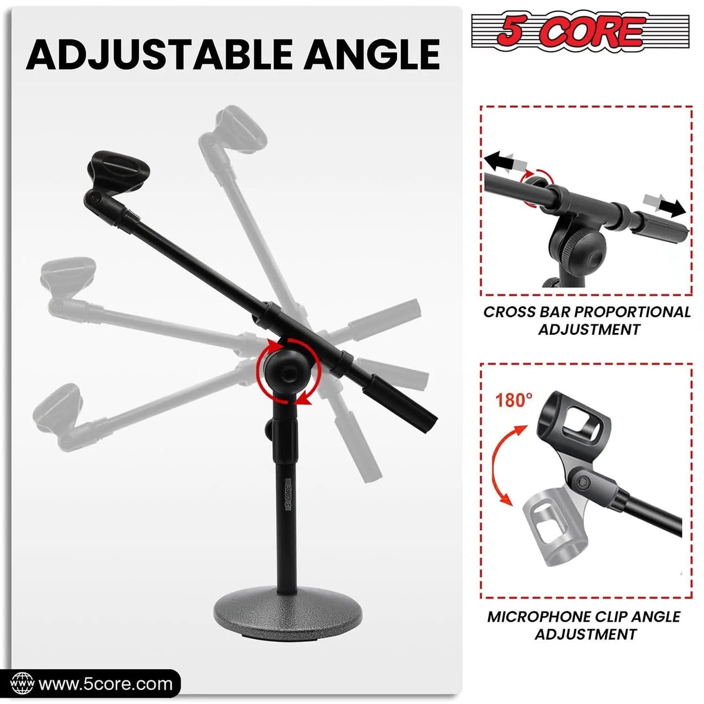 5Core Round Base Desktop Mic Stand Universal Desk Microphone Holder Table Top Stands BLACK Anti Spier