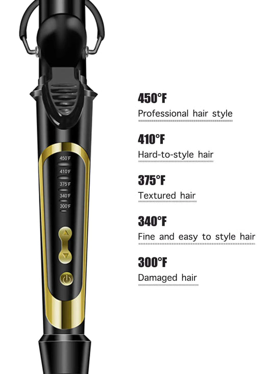 Lanvier 1 Inch Extra Long Hair Curling Iron with Ceramic Tourmaline Barrel, Professional Hair Curler up to 450°F with Dual Voltage for Worldwild Use, Hair Waving Style Tool for Girls&Women–Black Black Anti Spier
