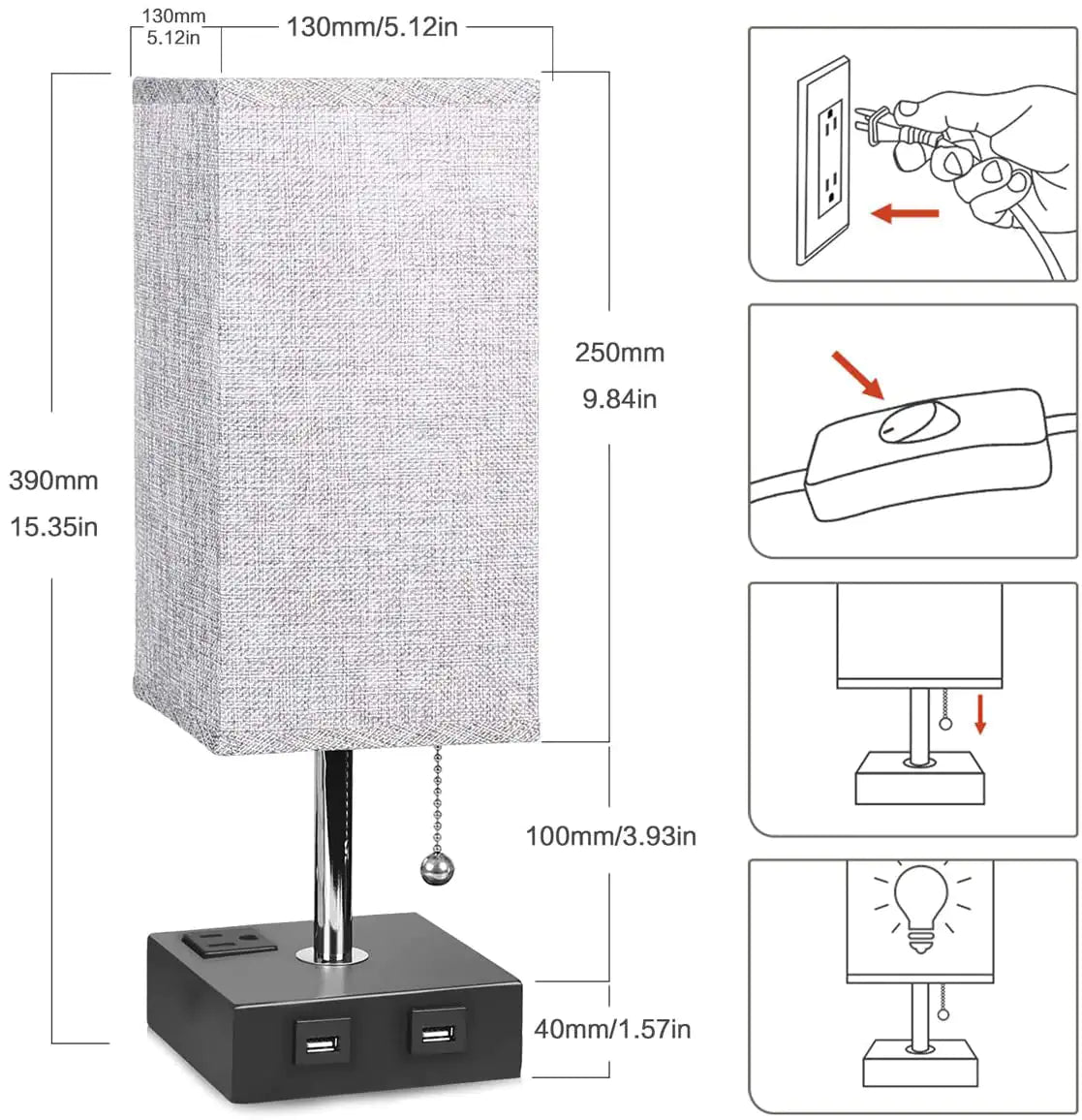 USB Bedside Table Lamp - Grey Anti Spier