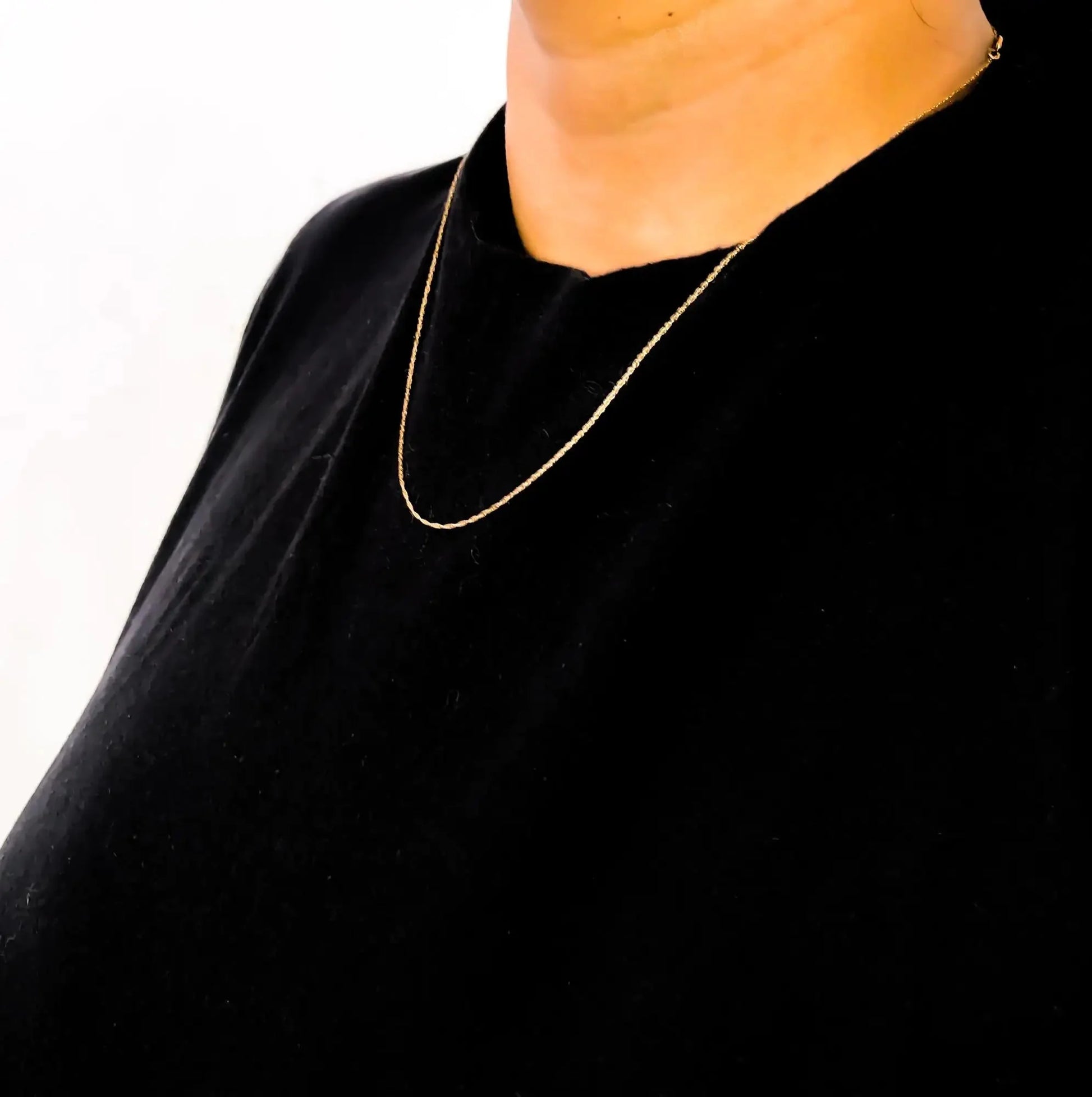 10K Gold 0.5 mm Slender & Dainty Fine Rope Chain Necklace - Anti Spier - Anti Spier - 
