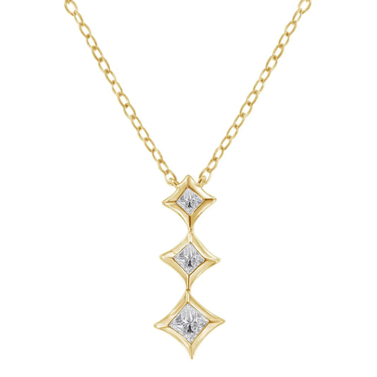 10K Gold 1/5 Cttw Princess Cut Diamond 3 Stone Drop 18" Pendant Necklace (H - I Color, SI2 - I1 Clarity) - Anti Spier - Anti Spier - necklace