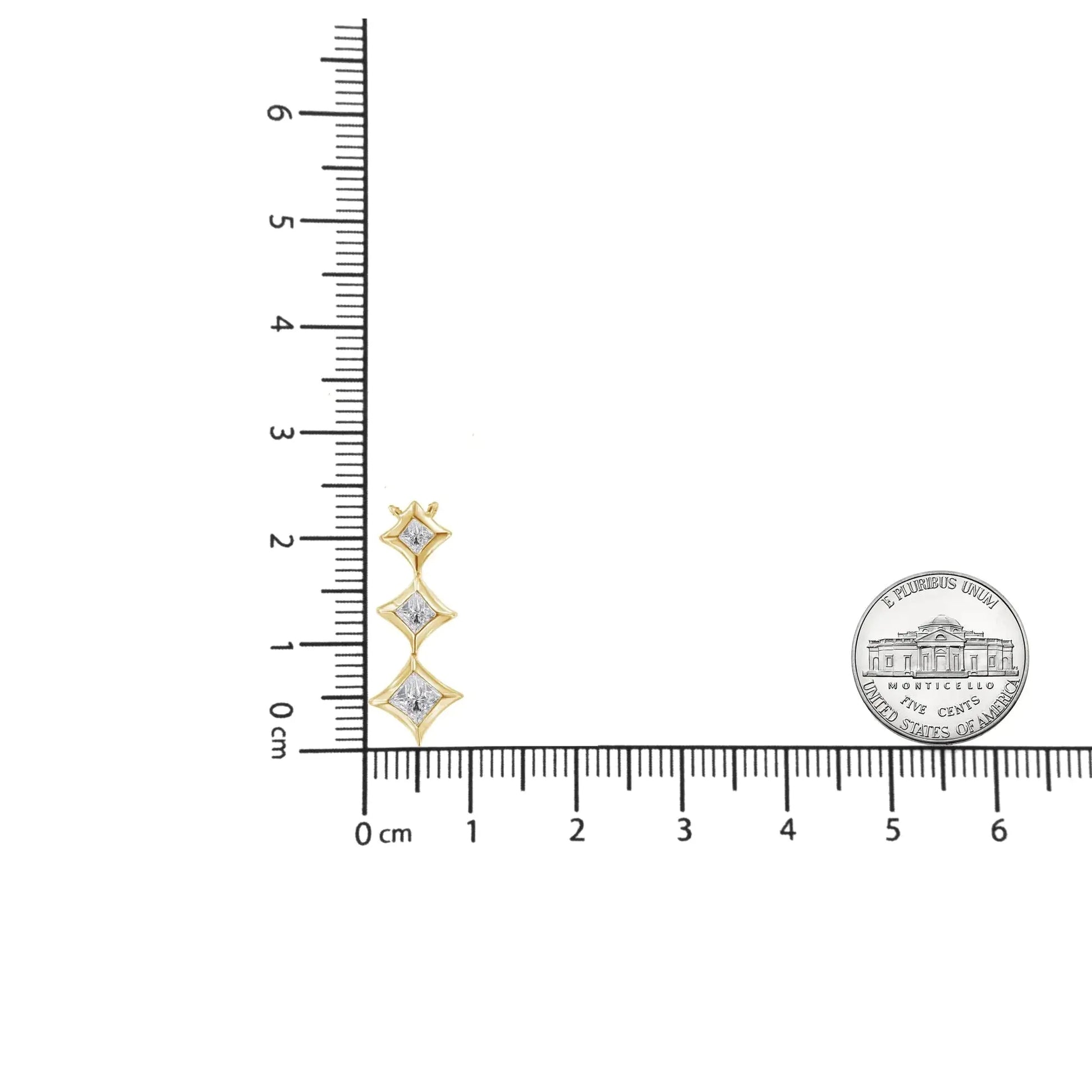 10K Gold 1/5 Cttw Princess Cut Diamond 3 Stone Drop 18" Pendant Necklace (H - I Color, SI2 - I1 Clarity) - Anti Spier - Anti Spier - necklace