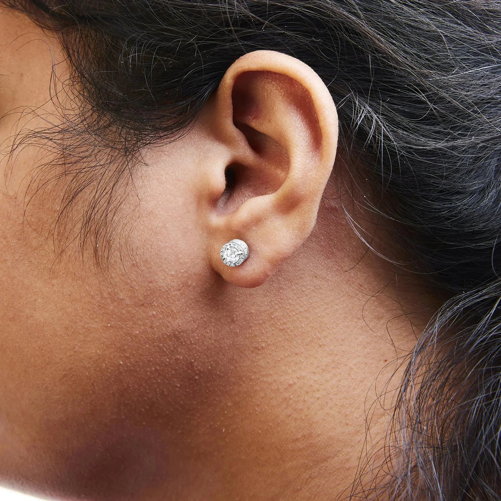 10K White Gold 1.00 Cttw Diamond Hidden Halo Stud Earring (H - I Color, I1 - I2 Clarity) - Anti Spier - Anti Spier - earring