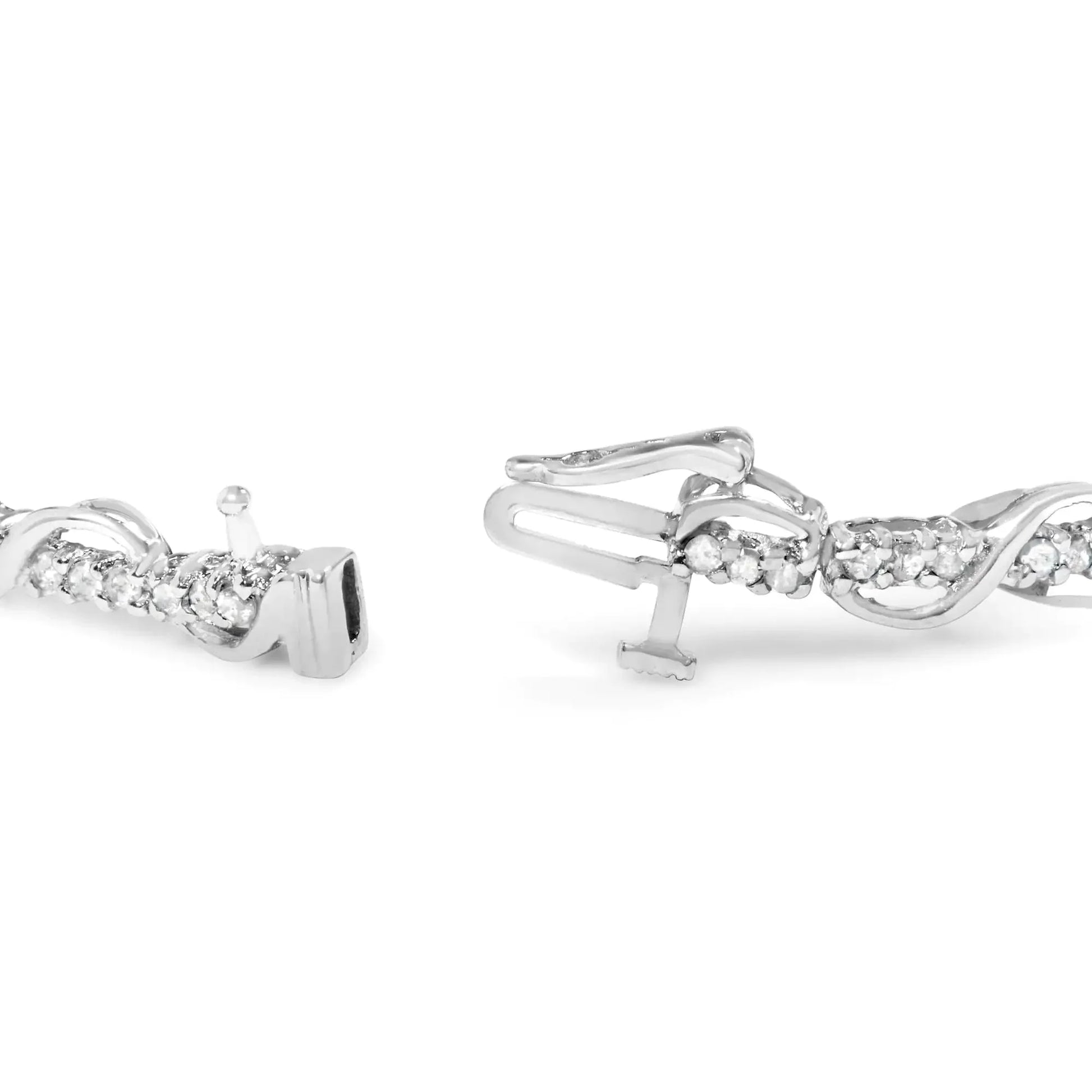 10K White Gold 1.00 Cttw Round - Cut Diamond Tennis Bracelet with Swirl Link (H - I Color, I3 Clarity) - 7" Inches - Anti Spier - Anti Spier - bracelet