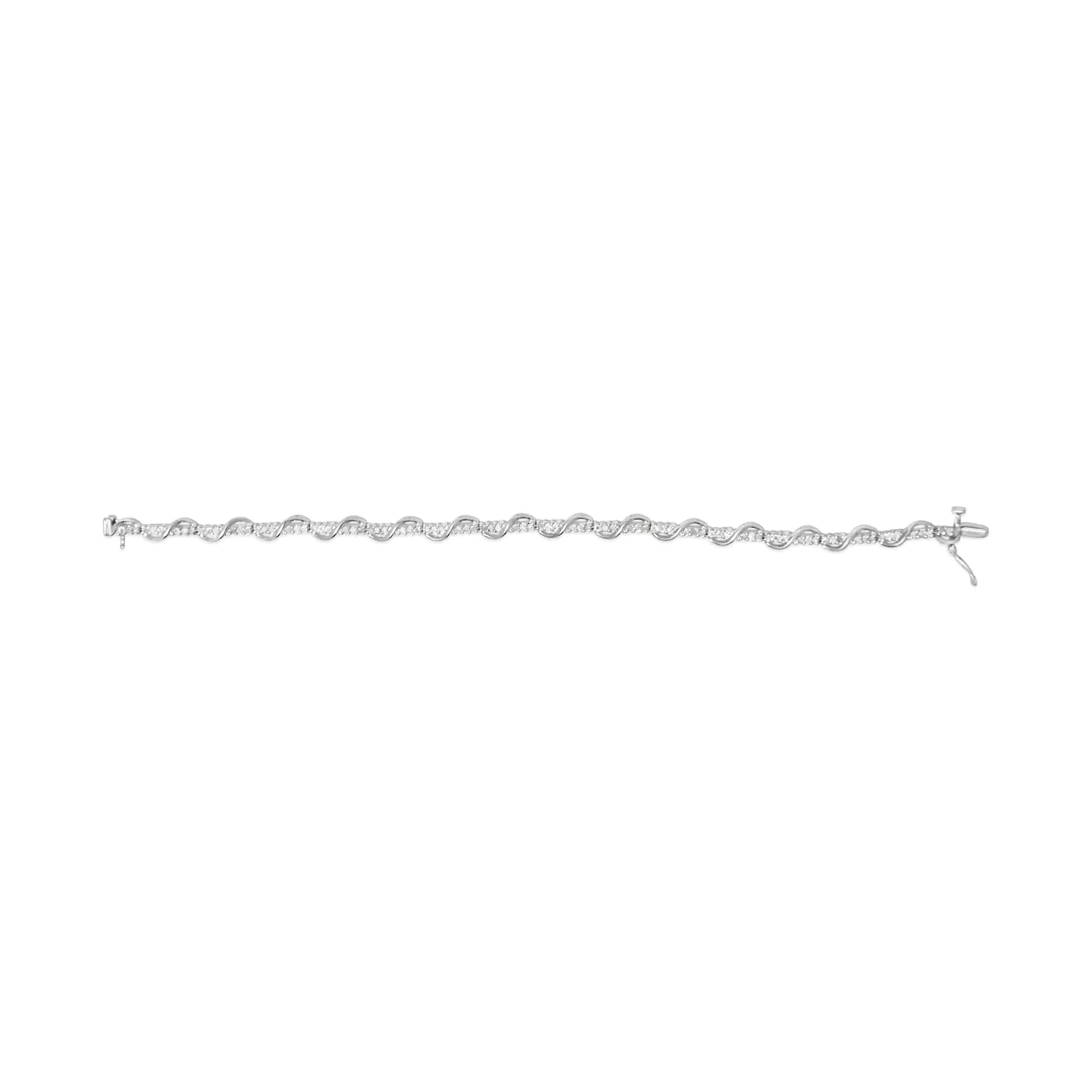 10K White Gold 1.00 Cttw Round - Cut Diamond Tennis Bracelet with Swirl Link (H - I Color, I3 Clarity) - 7" Inches - Anti Spier - Anti Spier - bracelet