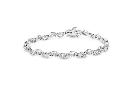 10K White Gold 1.00 Cttw Round - Cut Diamond Tennis Bracelet with Swirl Link (H - I Color, I3 Clarity) - 7" Inches - Anti Spier - Anti Spier - bracelet
