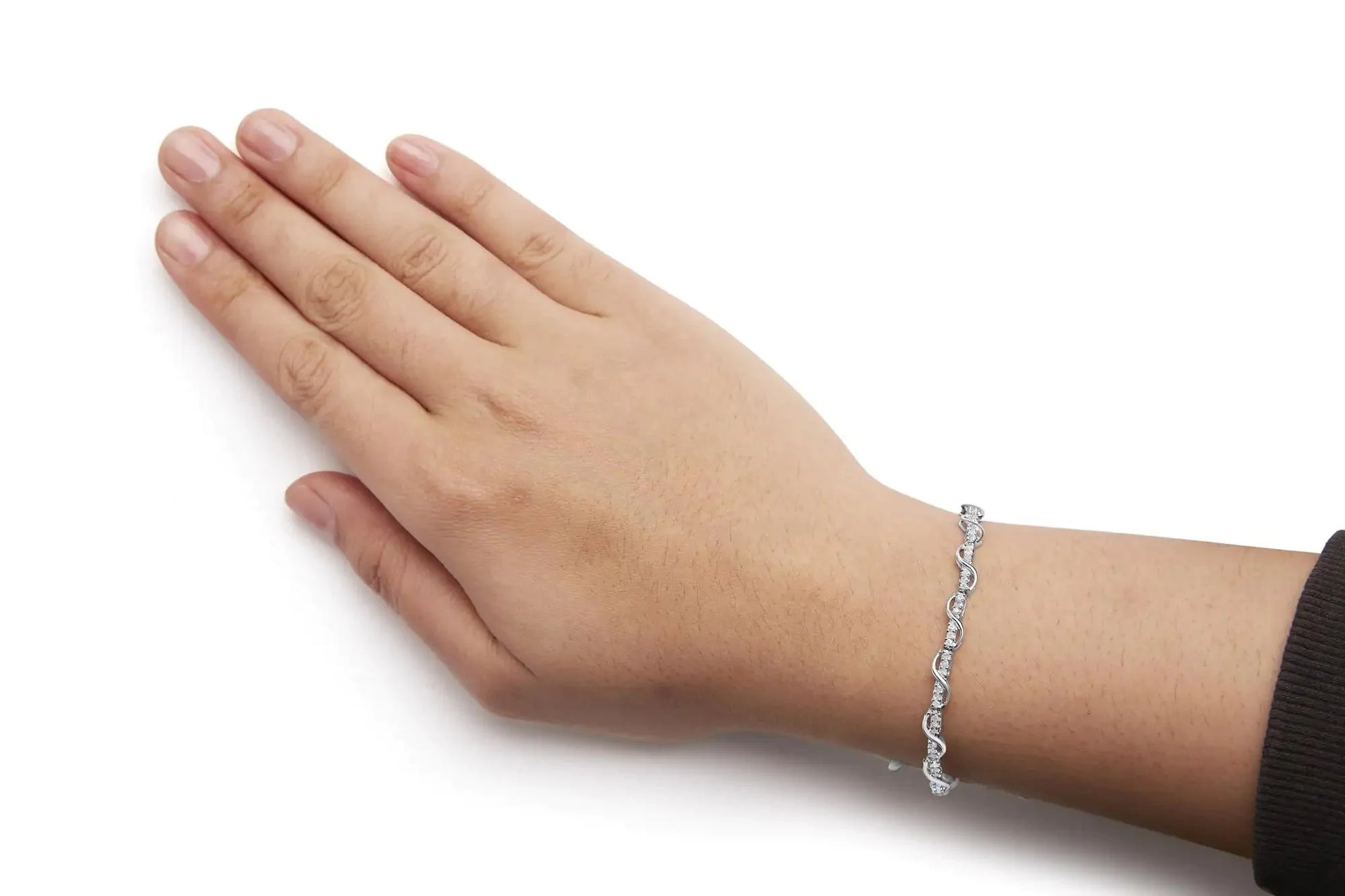 10K White Gold 1.00 Cttw Round - Cut Diamond Tennis Bracelet with Swirl Link (H - I Color, I3 Clarity) - 7" Inches - Anti Spier - Anti Spier - bracelet
