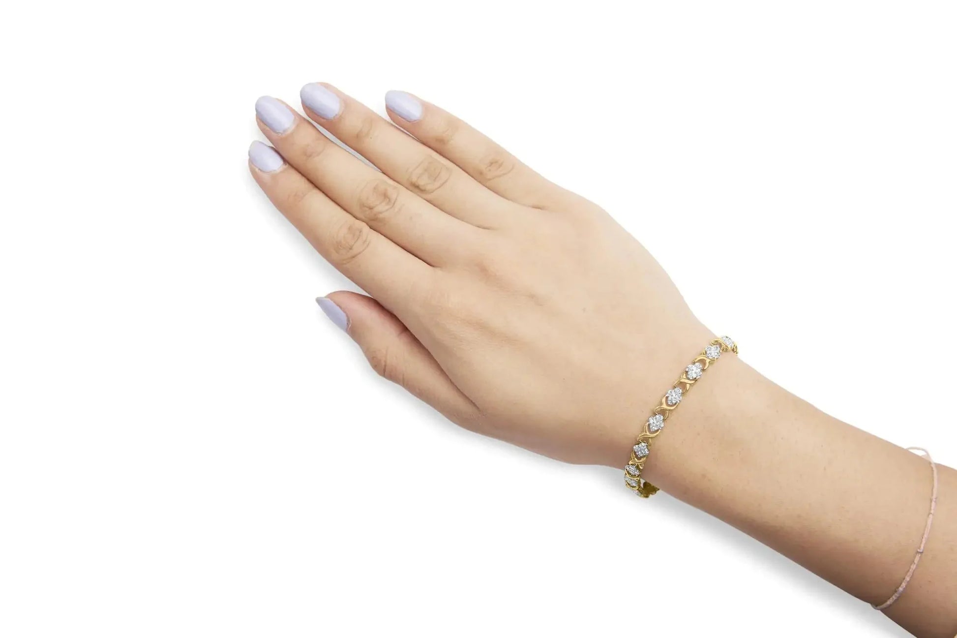 10K Yellow Gold 1.00 Cttw Diamond 5 Stone Floral Cluster and "X" Link 7" Bracelet (I - J Color, I3 Clarity) - Anti Spier - Anti Spier - bracelet
