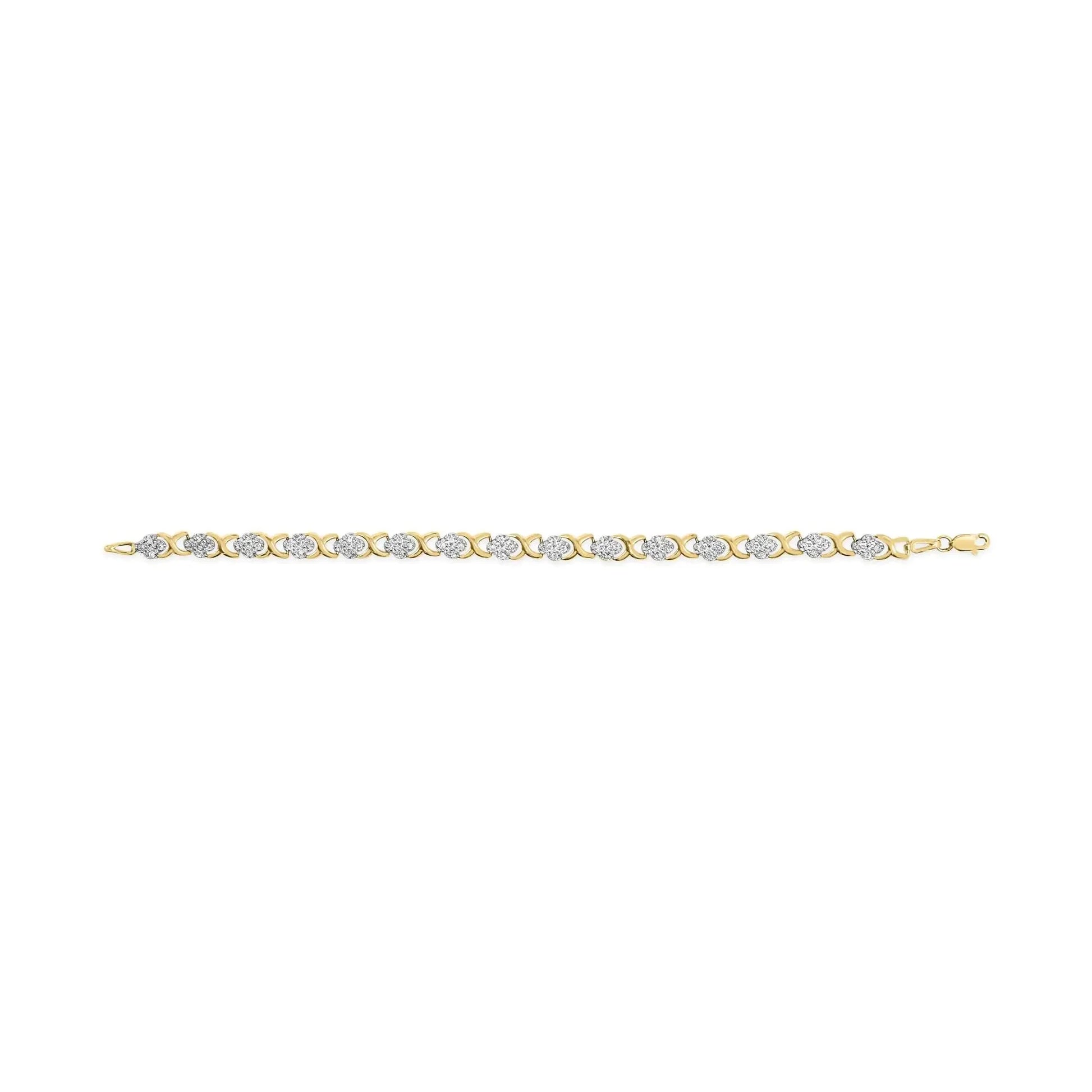 10K Yellow Gold 1.00 Cttw Diamond 5 Stone Floral Cluster and "X" Link 7" Bracelet (I - J Color, I3 Clarity) - Anti Spier - Anti Spier - bracelet