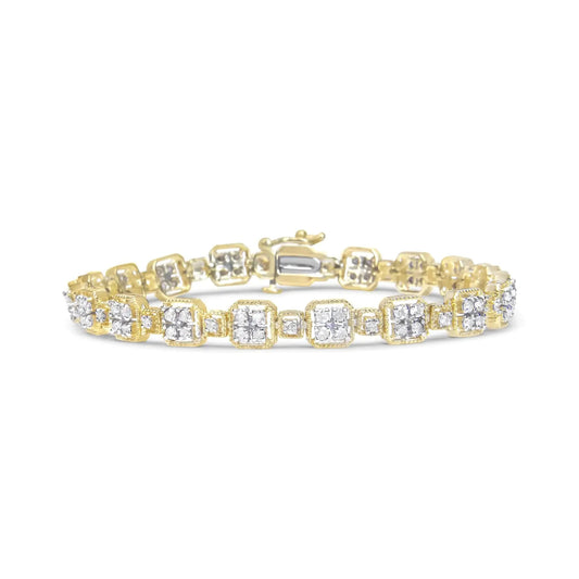 10K Yellow Gold 2.0 Cttw Diamond Square Link Bracelet (J - K Color, I2 - I3 Clarity) - Size 7.25" - Anti Spier - Anti Spier - bracelet