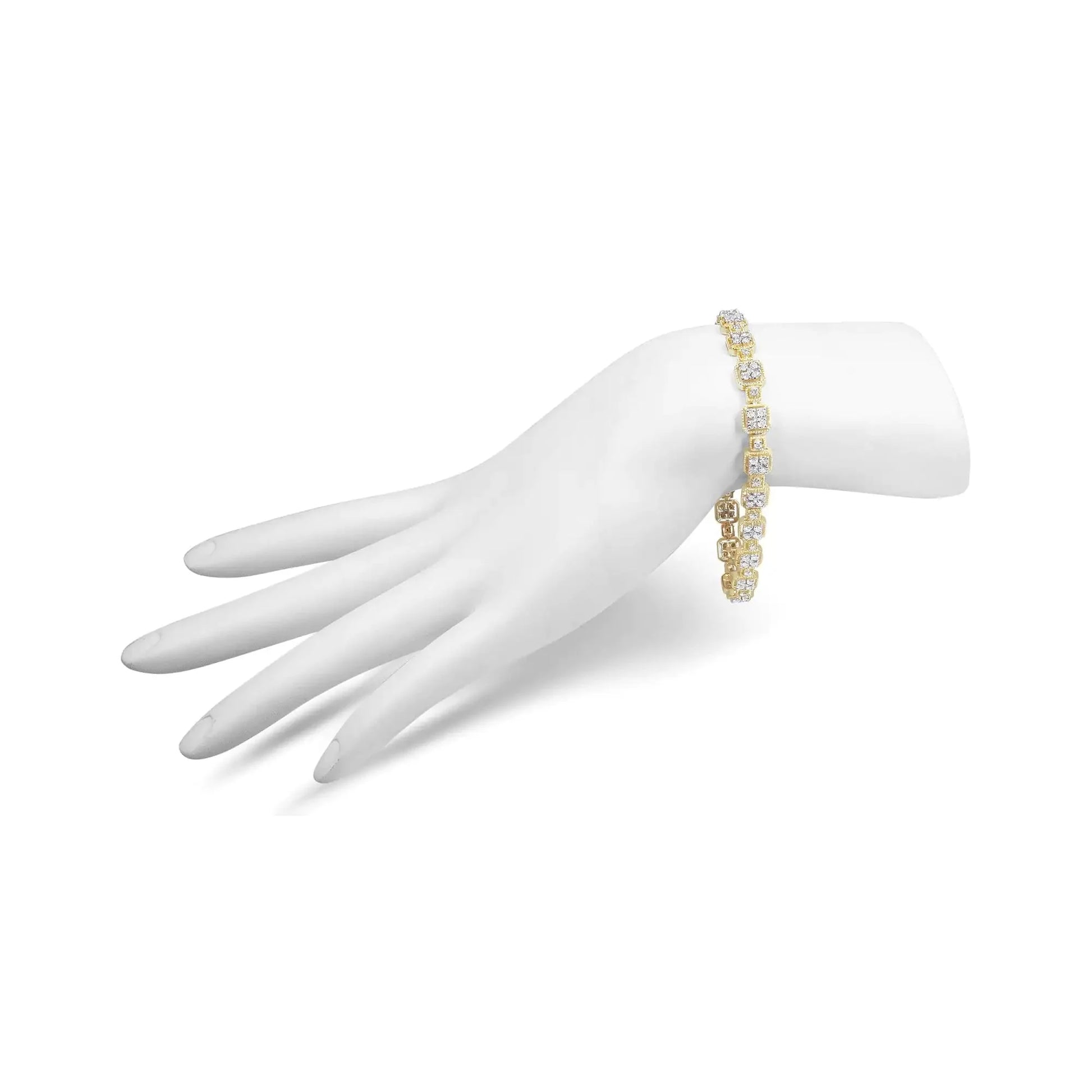 10K Yellow Gold 2.0 Cttw Diamond Square Link Bracelet (J - K Color, I2 - I3 Clarity) - Size 7.25" - Anti Spier - Anti Spier - bracelet