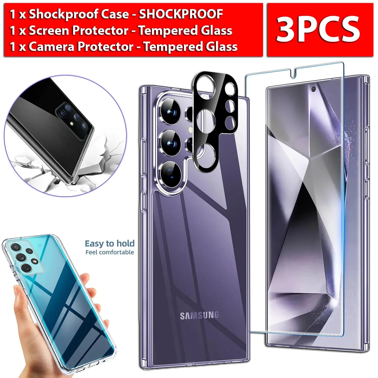 For Samsung Galaxy S24 Ultra Plus Shockproof Case & Screen Protector & Camera US Anti Spier