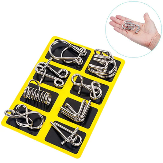 8-Piece Metal Montessori IQ Brain Teaser Puzzle Set for All Ages Anti Spier