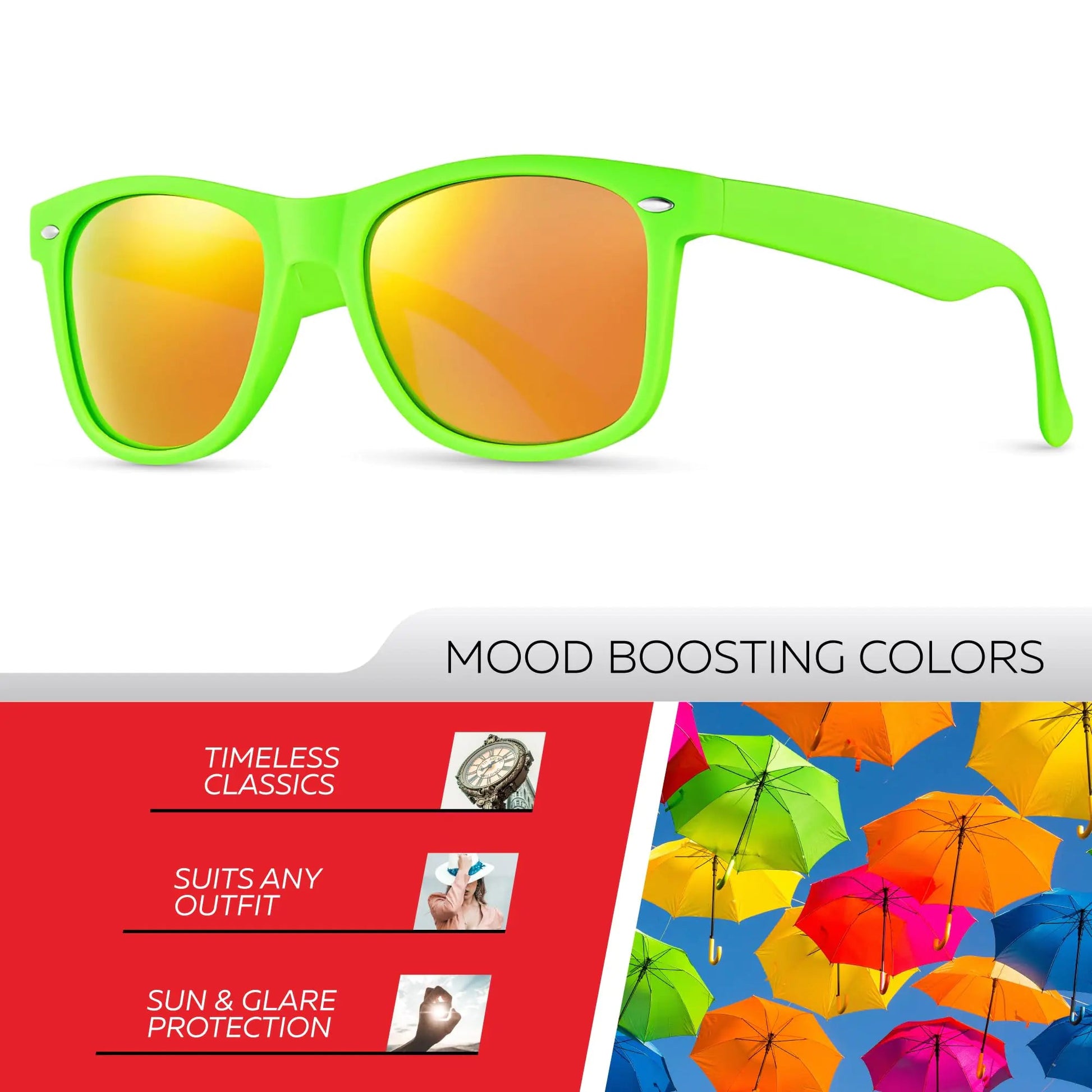 Retro Rewind Polarized Sunglasses for Men and Women - UV Protection Classic Sun Glasses Matte Lime Green | Revo Orange Anti Spier