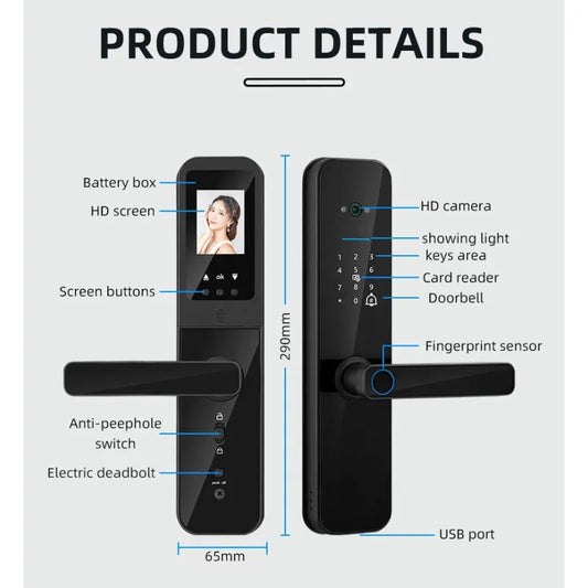 Cat Eye Camera Smart Fingerprint Password Timber Door Lock Anti Spier
