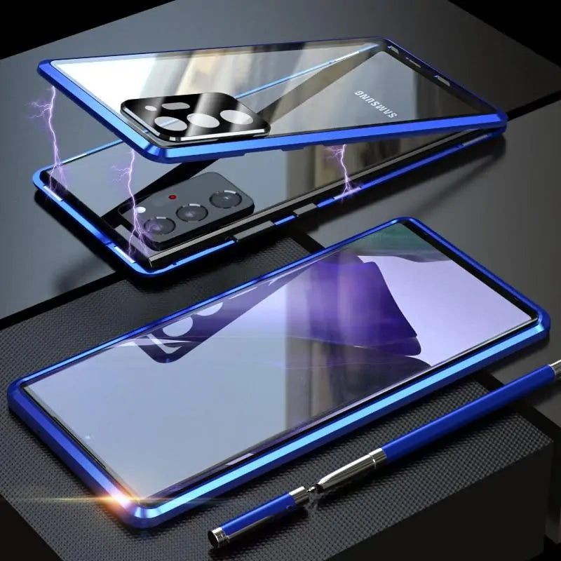 Samsung Galaxy Note 20 Tempered Glass Built-in Magnet Metal Bumper Case Anti Spier