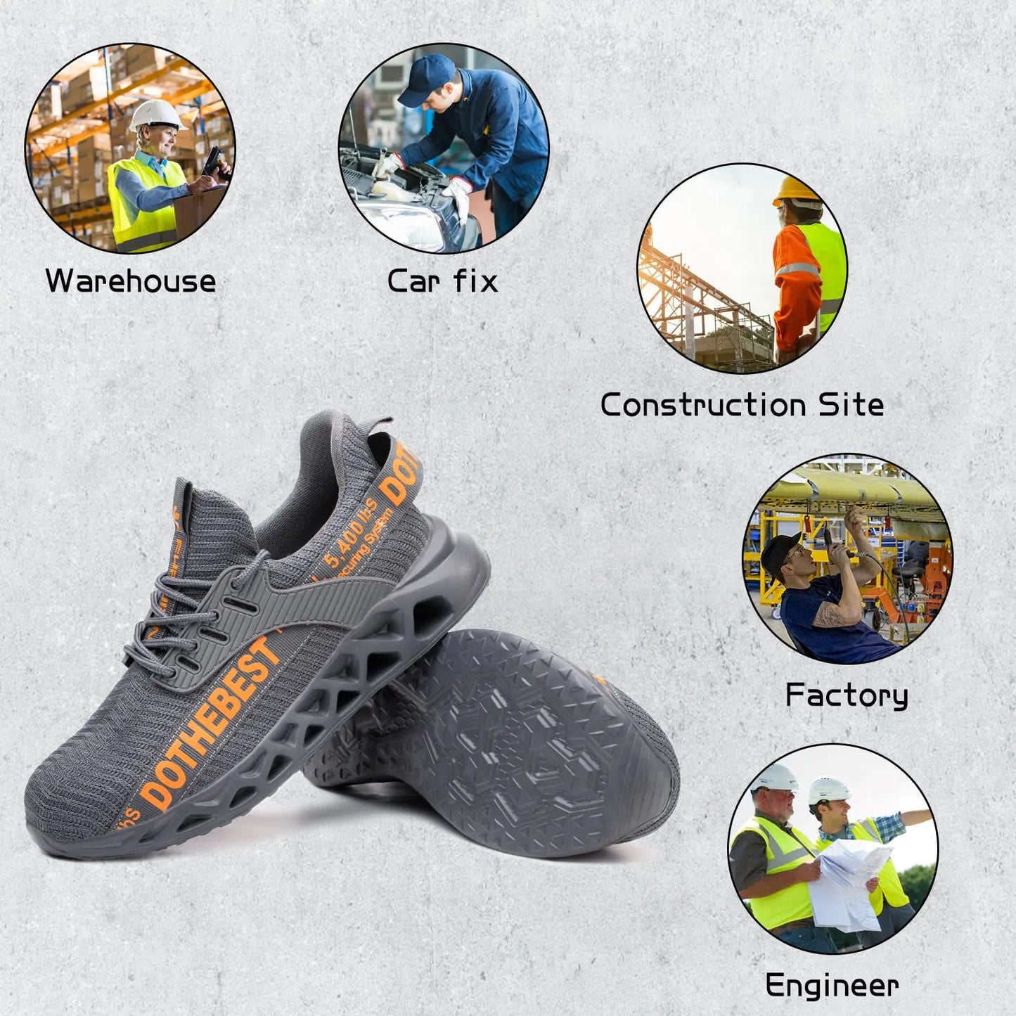 Furuian Steel Toe Sneakers for Men Women Lightweight Safety Shoes Comfortable Puncture Proof Slip On Indestructible Work Shoes 6.5 Women/5 Men Waterproof Grey Anti Spier