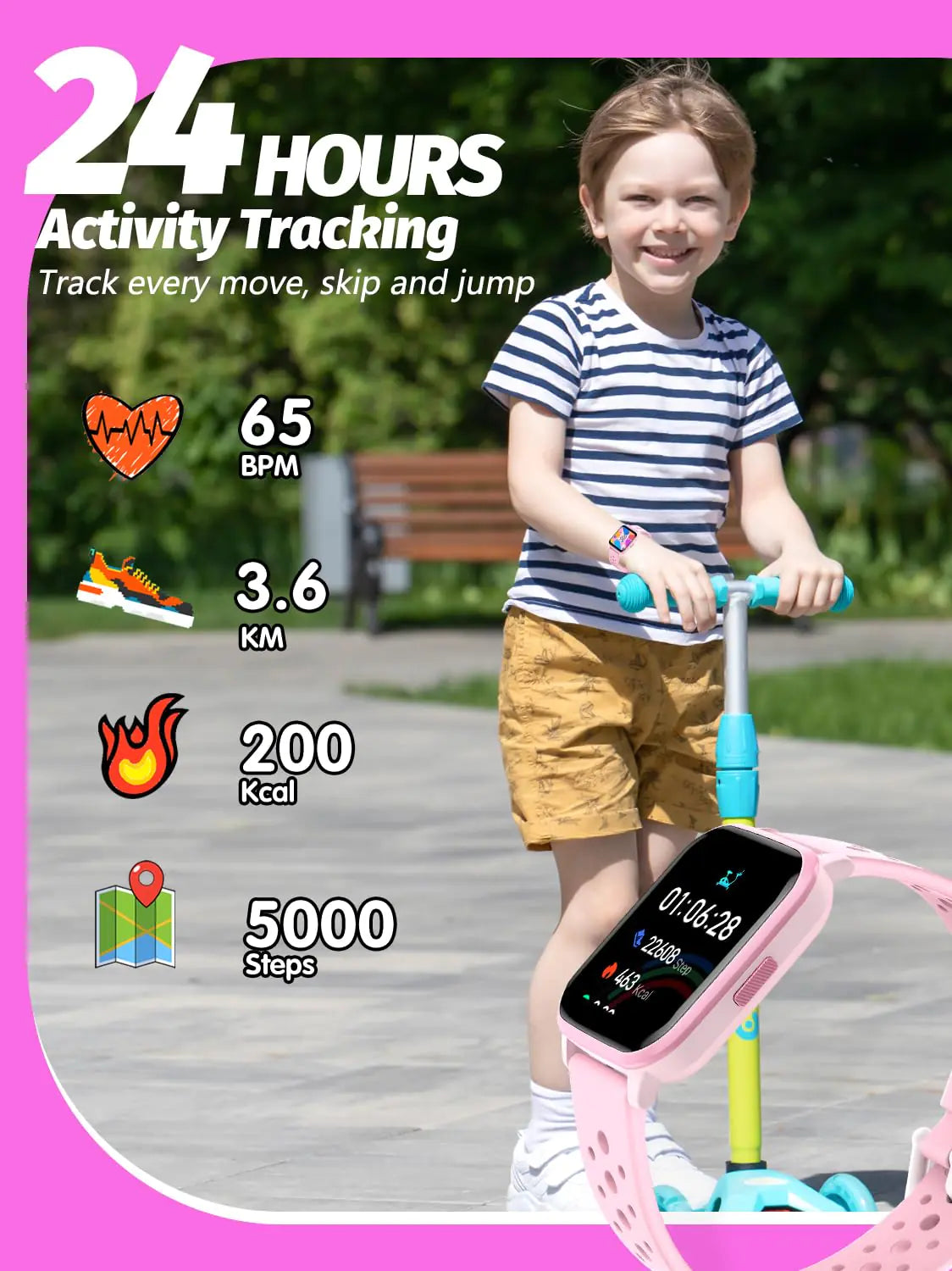 Kids Smart Watch Girls Boys, Smart Watch for Kids Game Smart Watch Gifts for 4-16 Years Old with Sleep Mode 20 Sports Modes 5 Games Pedometer Birthday Gift for Boys Girls (Pink) Pink Anti Spier