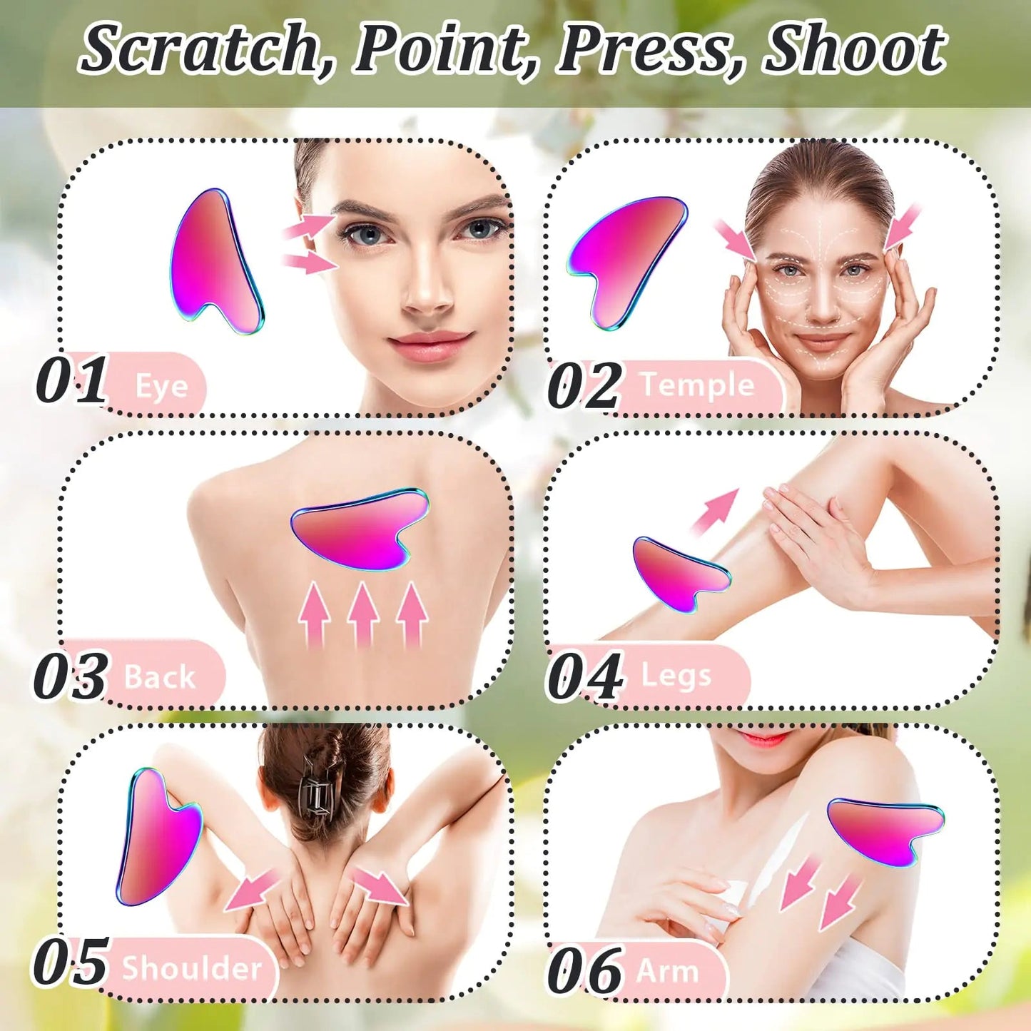 Nuanchu Stainless Steel Gua Sha Facial Tools Guasha for Face Metal Gua Sha Tighten Skin Massage Guasha Beauty Tool for Body Eyes Neck Massager with Travel Pouch Skin Care Gifts (Rainbow Color) Rainbow Color Anti Spier