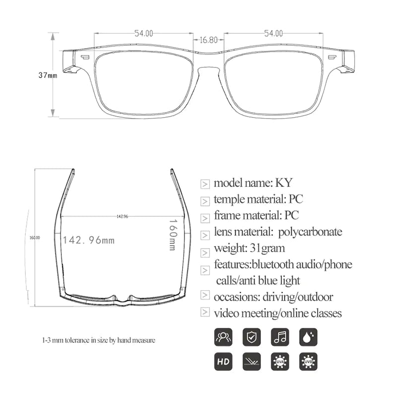 Smart Glasses Wireless Bluetooth 5.0 Sunglasses Anti Spier