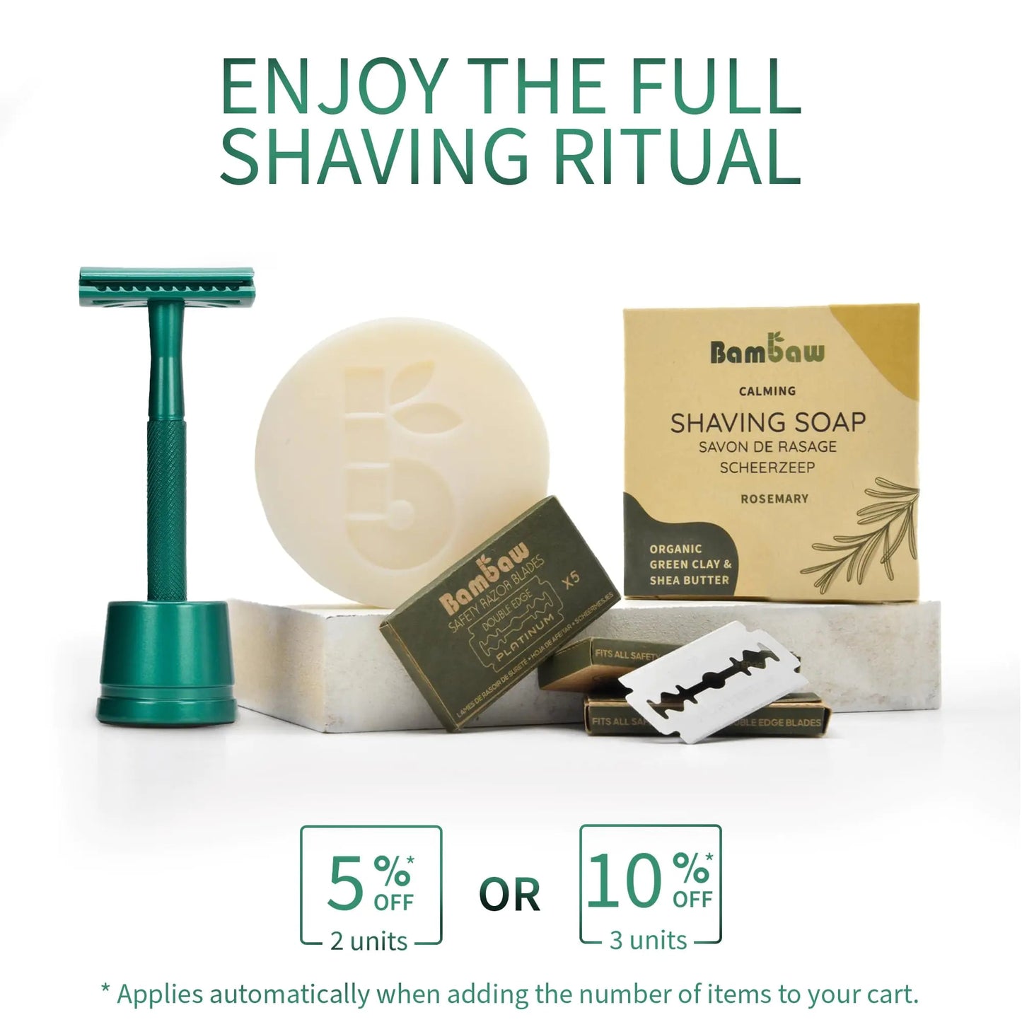 Bambaw Men Safety Razor with 5 Double Edge Safety Razor Blades, Single Blade Razor for Men & Women, Plastic Free Metal Razor – Sea Green 1 Count (Pack of 1) Sea Green Razor Anti Spier
