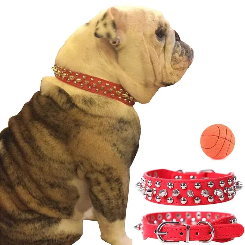 Spiked Studded Leather Dog Collar Rivets Pet Small Large Cat Pit Bull Adjustable Anti Spier