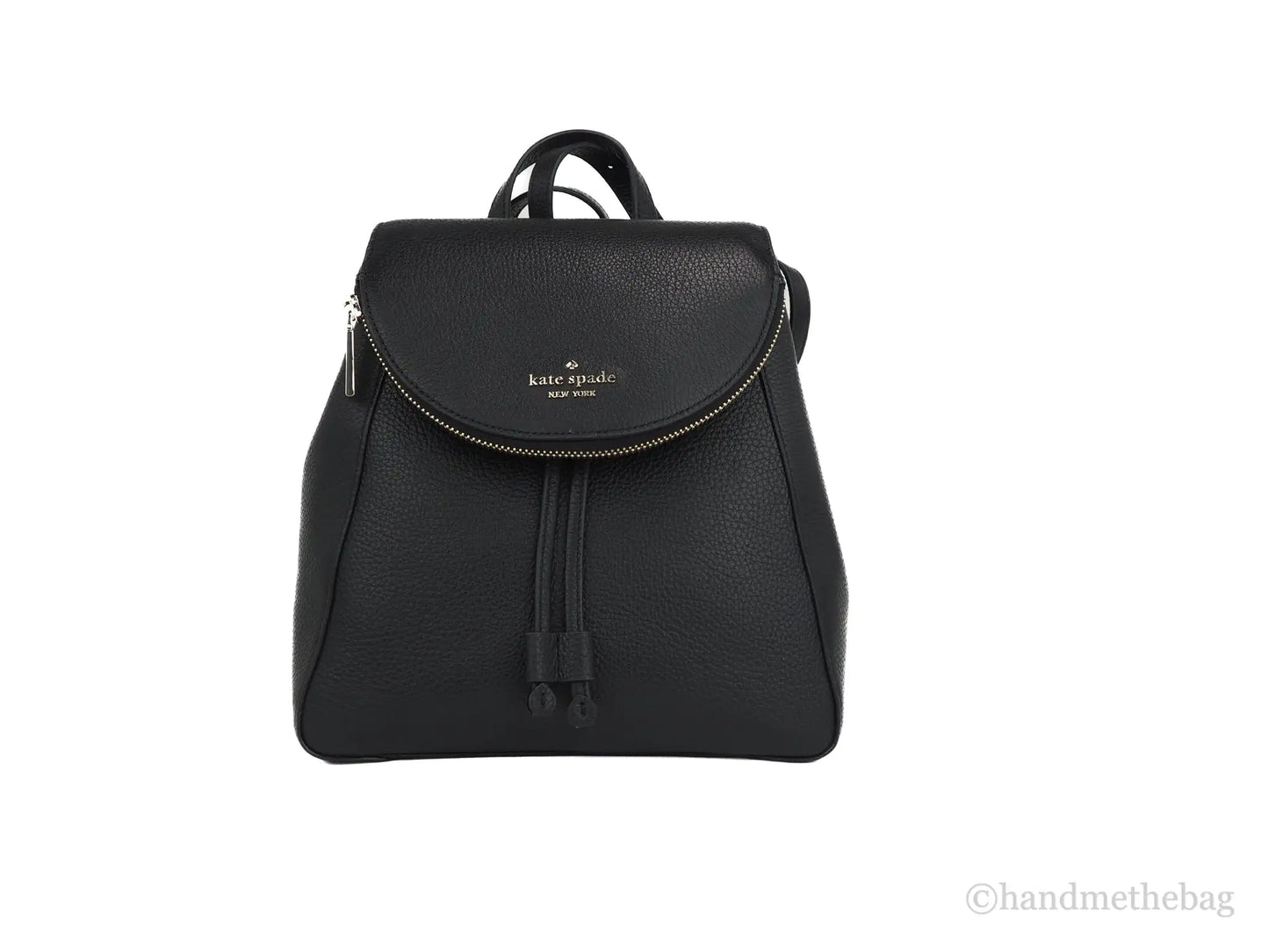 Kate Spade Leila Black Pebbled Leather Medium Flap Shoulder Backpack Book Bag Anti Spier