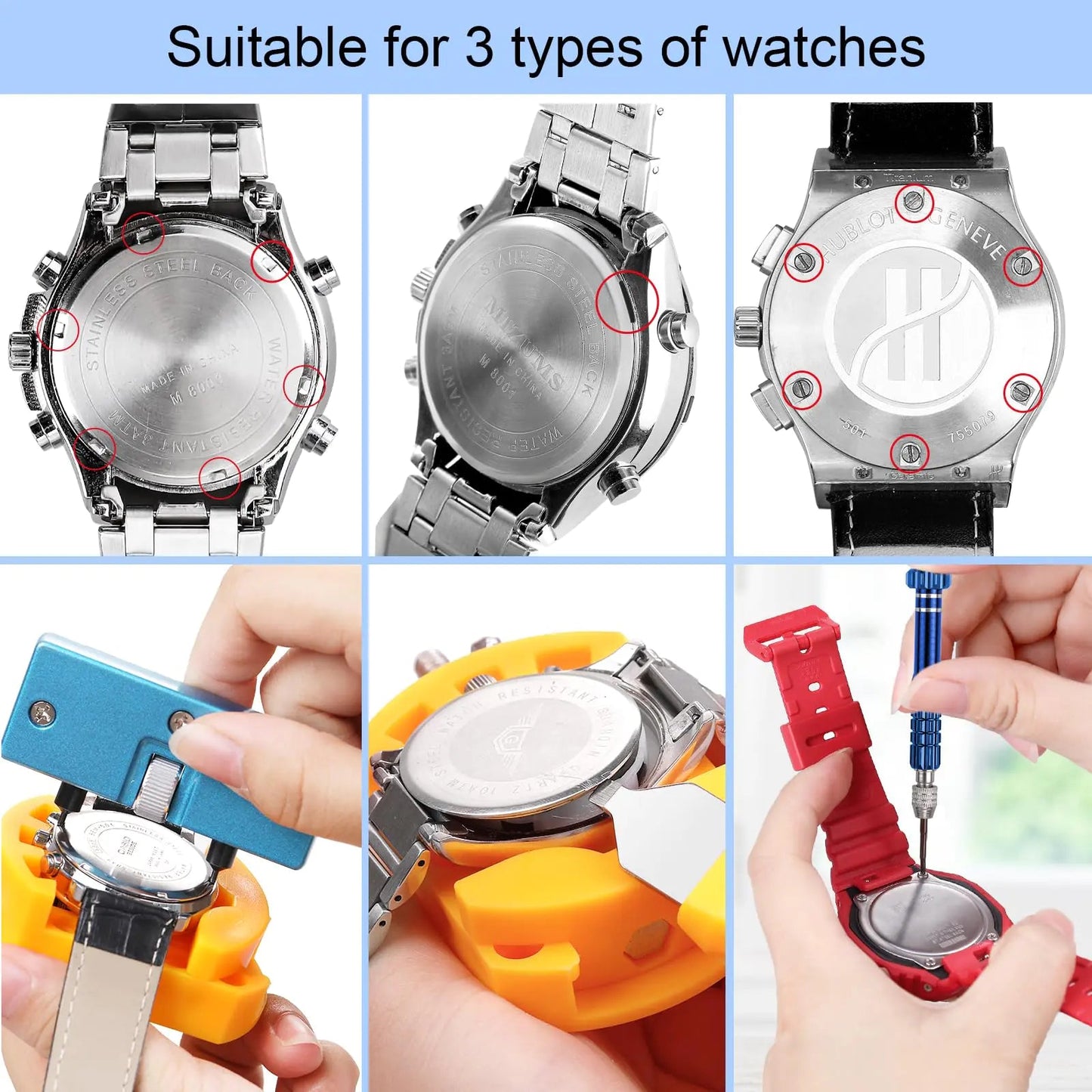 JOREST Watch Battery Replacement Kit, Watch Repair Screwdriver, Watch Band Replacement tool, Watch Wrench Back Remover, Watch Case Opener, Watch Back Remover Holder, Spring bar, Tweezers Anti Spier
