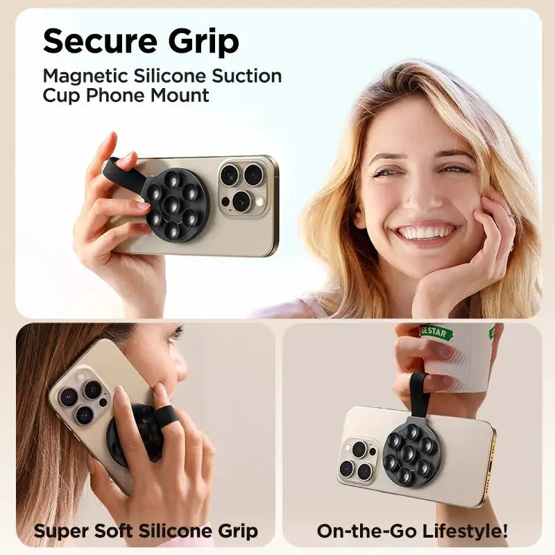 Joyroom Magnetic Suction Cup Phone Mount Hand-Free Mirror Shower Silicone Suction Phone Case Grip Stand Holder For iPhone 15 Pro Anti Spier