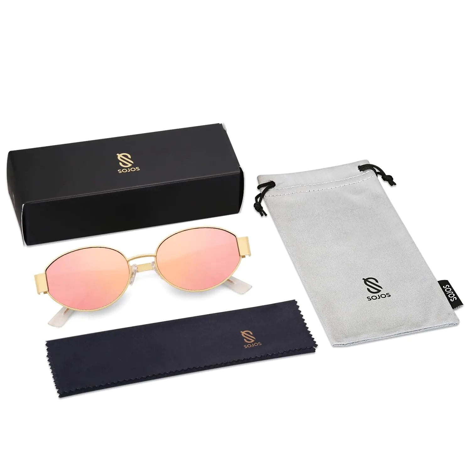 SOJOS Retro Oval Sunglasses for Women Men Trendy Sun Glasses Classic Shades UV400 Protection SJ1217 Gold/Grey Anti Spier