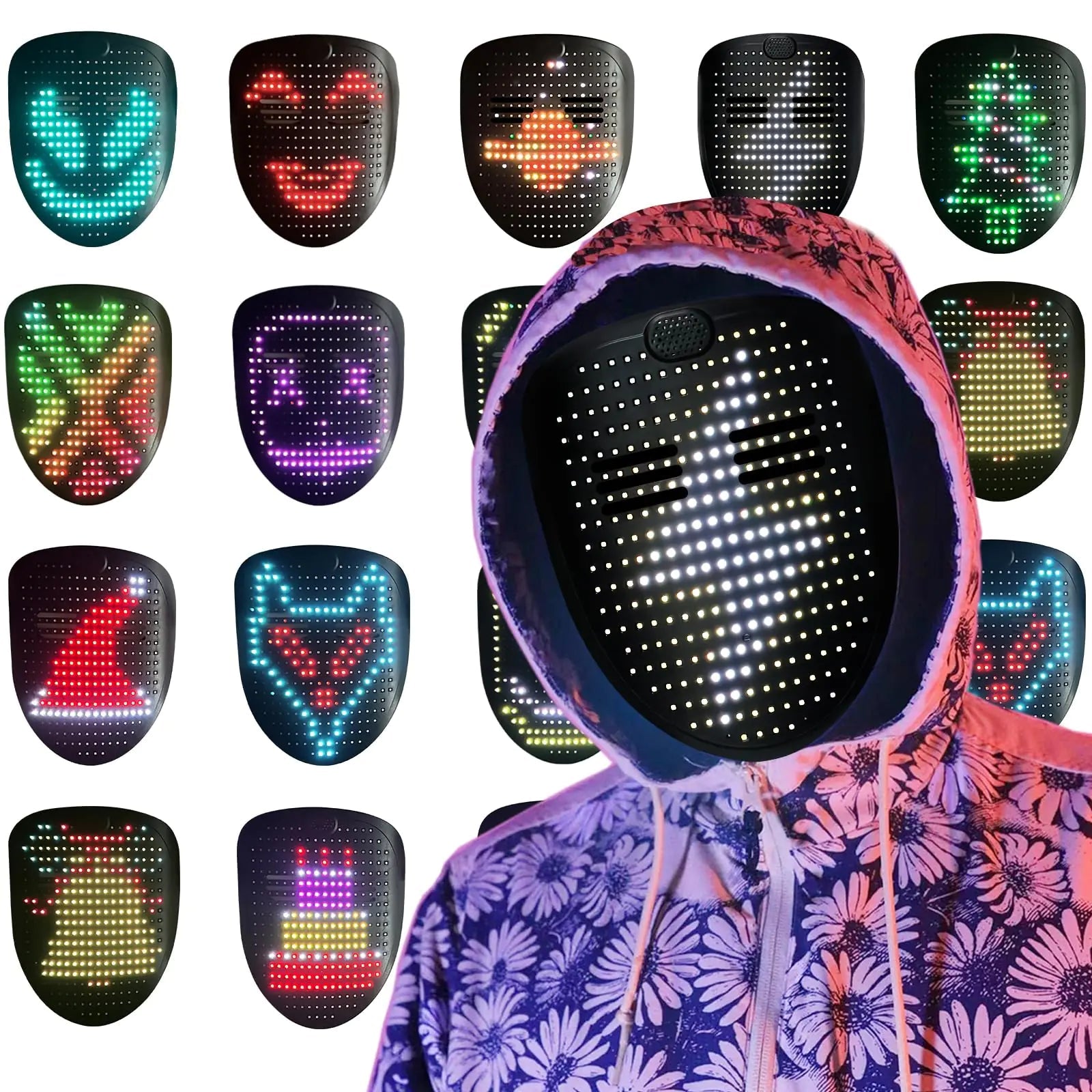 Depointer Life Led Mask with Gesture Sensing,Unisex LED Lighted Face Transforming Mask for Costume Cosplay Party Masquerade Music Mask Rechargeable Anti Spier