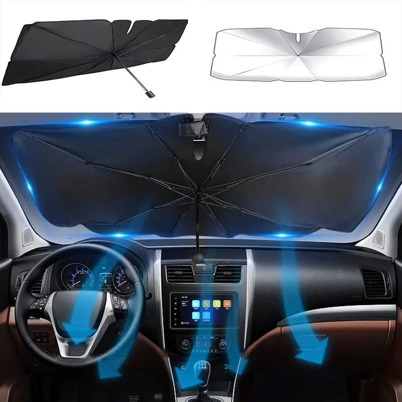 57" Car Windshield Sun Shade Foldable Umbrella Front Window Cover Visor Umbrella Anti Spier