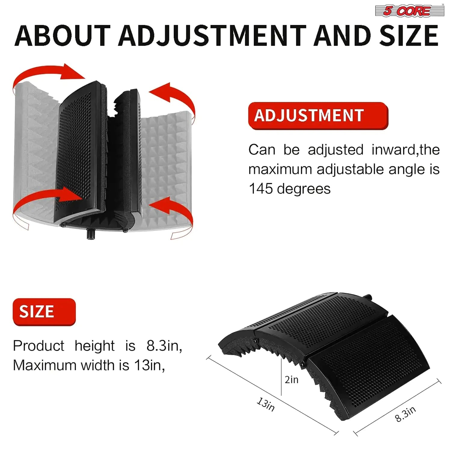 5Core Microphone Isolation Shield  Foldable Mic Shield with 3 Sound Insulation Absorbing Foam Anti Spier