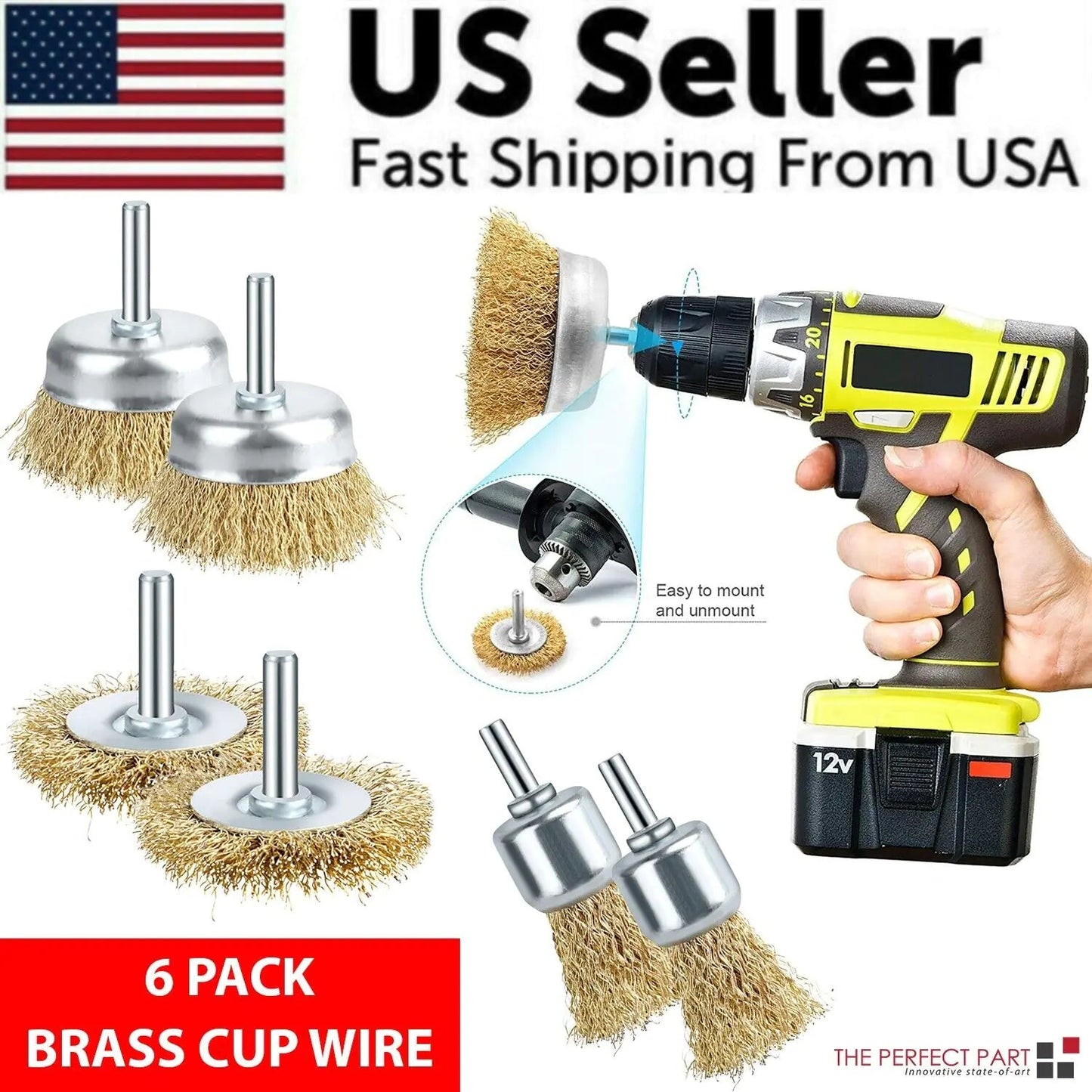 2-Pack 3 Pcs Wire Brush Wheel Set Cup Drill Bit Rust Paint Attachment 1/4" USA Anti Spier