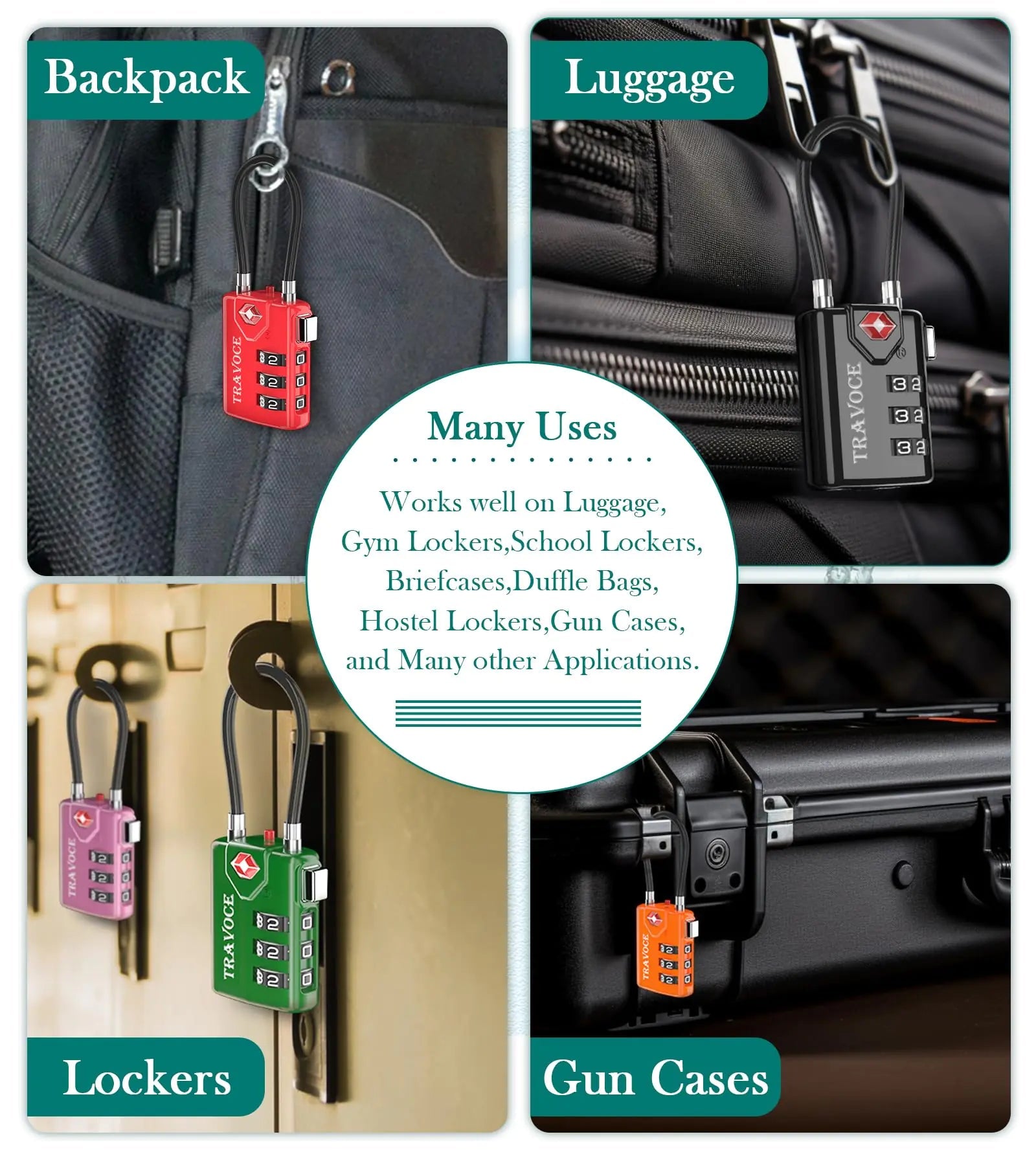 Search Alert TSA Approved Travel Combination Luggage Cable Locks for Suitcase, Gym Locker,Toolbox,Backpack 1,2,4,6 &10 pk Pink 2 Pack Anti Spier