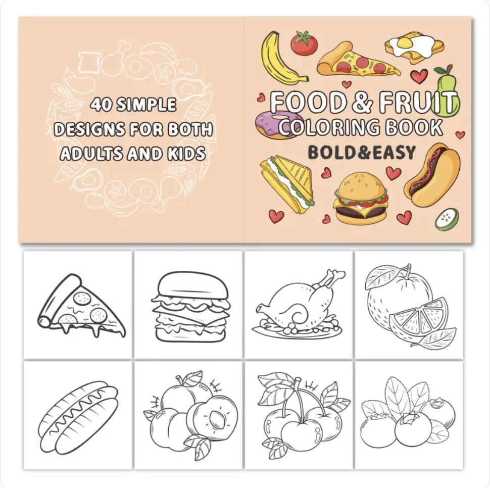 Children's Coloring Book: 40 Food & Fruit Cartoons Anti Spier