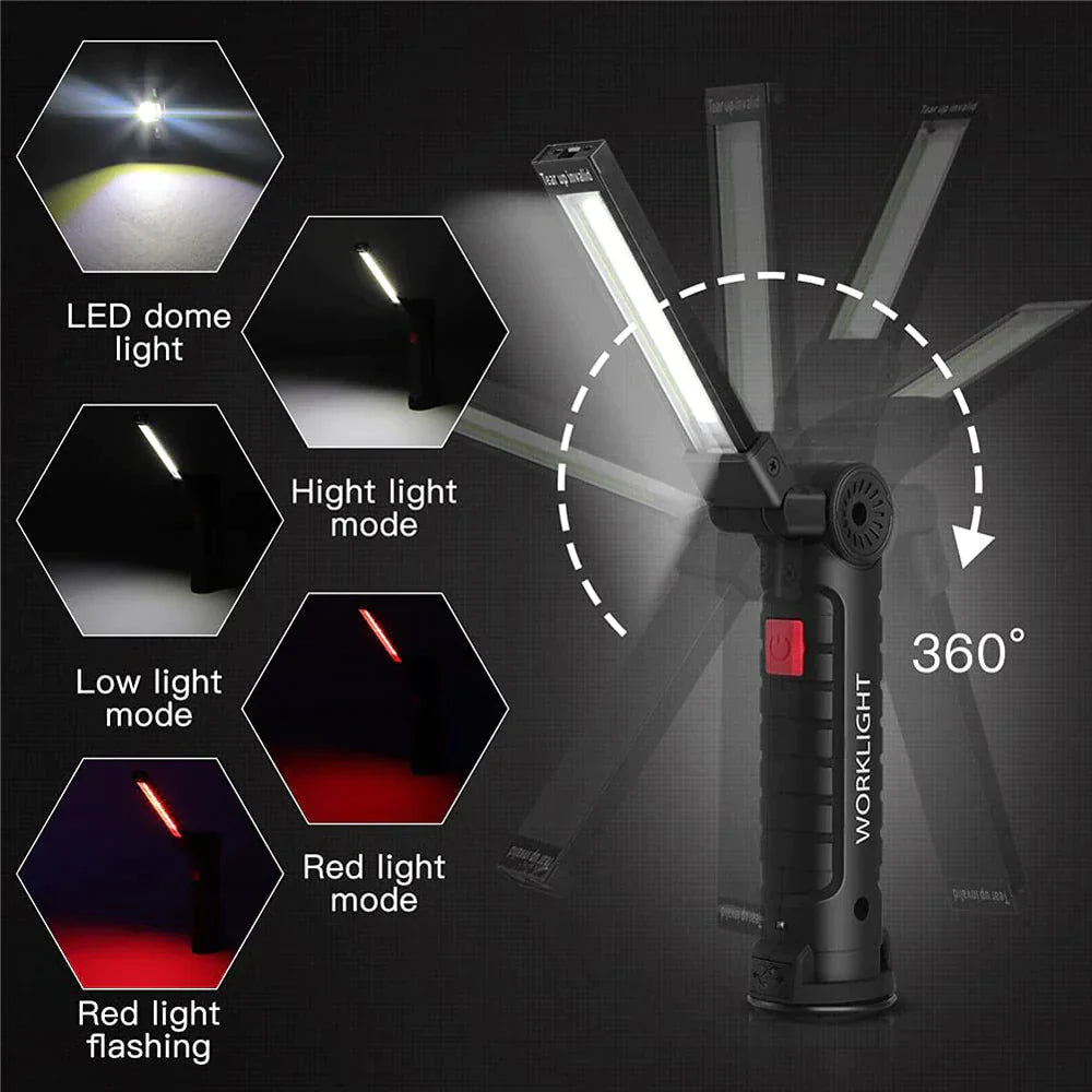 Rechargeable LED COB Work Light Mechanic Flashlight Lamp Magnetic Base Bright Anti Spier