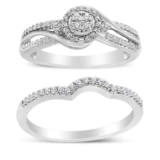 .925 Sterling Silver 1/3 Cttw Composite Diamond Frame Bypass Bridal Set Ring and Band (I - J Color, I2 - I3 Clarity) - Anti Spier - Anti Spier - ring