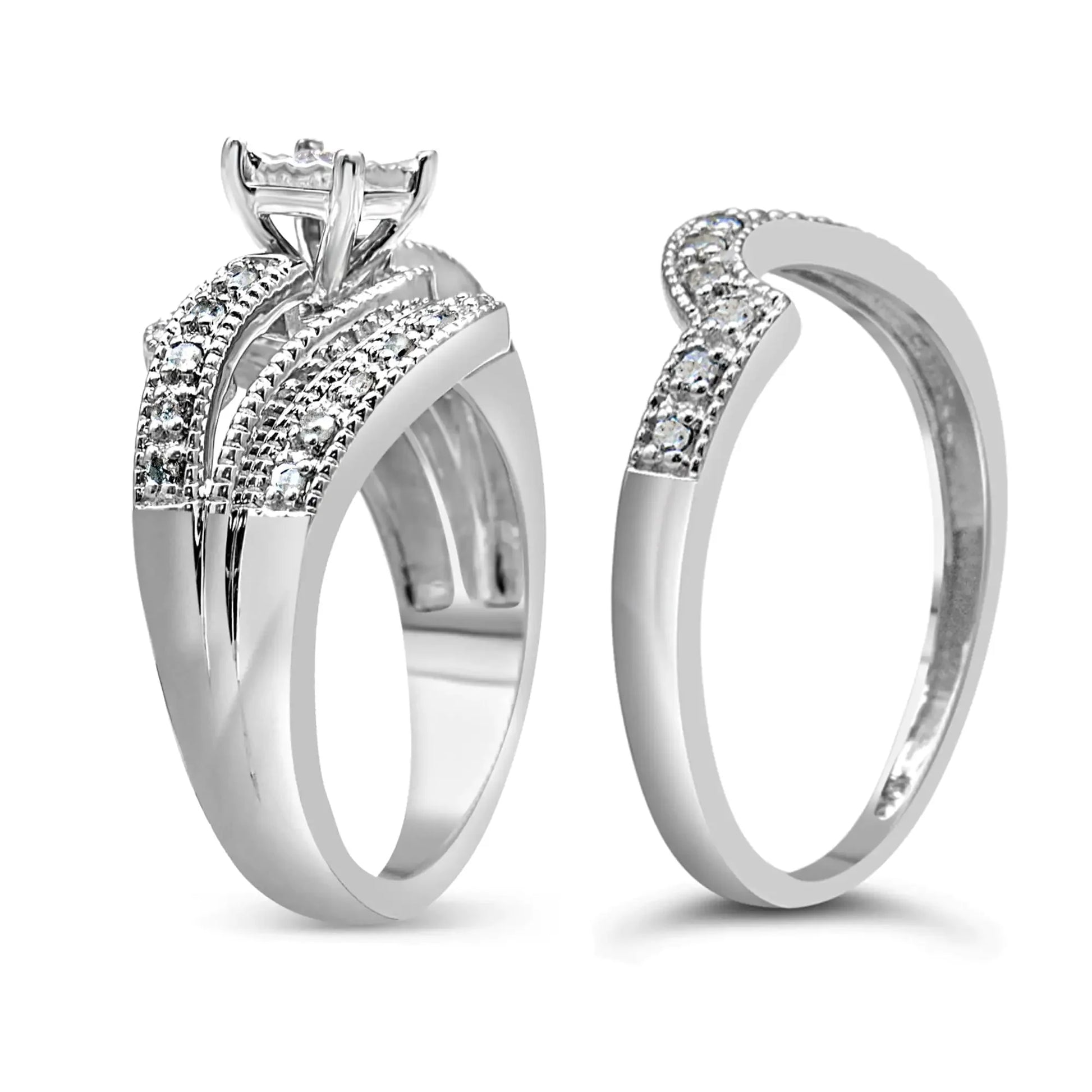 .925 Sterling Silver 1/3 Cttw Round Diamond Crisscross Engagement Ring Bridal Set (H - I Color, I1 - I2 Clarity ) - Anti Spier - Anti Spier - ring